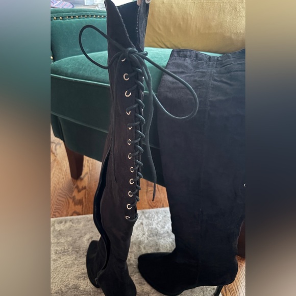 EUC - Two Lips Black Faux Suede Lace-Up Over-the-Knee Boots - No Call Outs - Picture 9 of 16